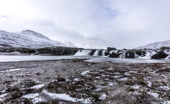 The snow covered terrain of the Breiddalur valley in East Iceland.