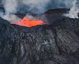 A helicopter tour is the best way to see the erupting volcano in Iceland!