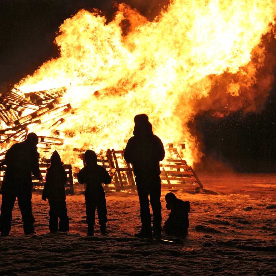 An evening bonfire on New Year's Eve in Reykjavik