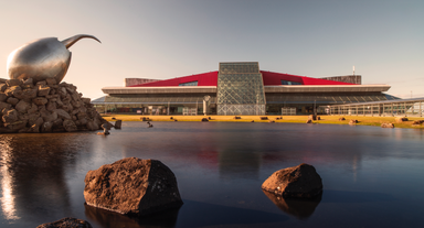 The unique facade of the Keflavik International Airport.