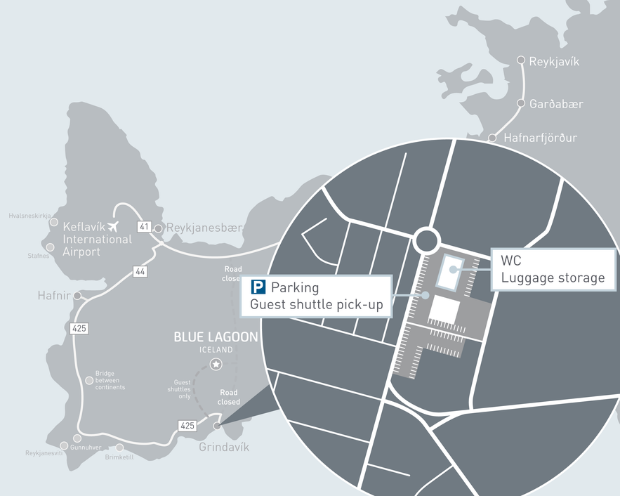 Een kaart van de tijdelijke parkeersituatie bij de Blue Lagoon