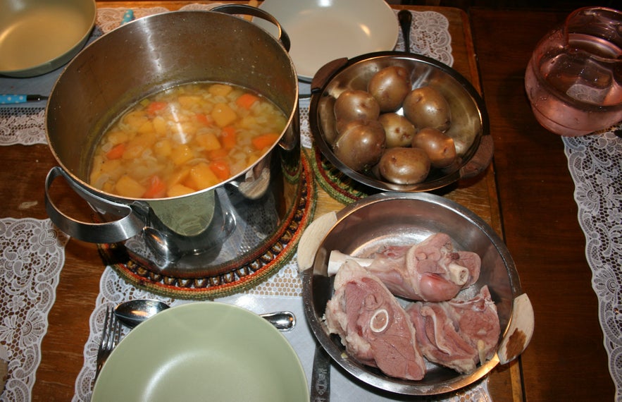 The typical salted meat and pea soup with potatoes in Iceland during Bursting Day (Sprengidagur)