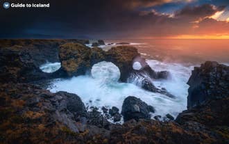 The fascinating Gatklettur stone arch in the town of Arnarstapi.