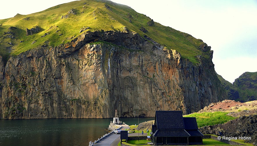 Westman Islands South-Iceland - the stave church and Heimaklettur rock