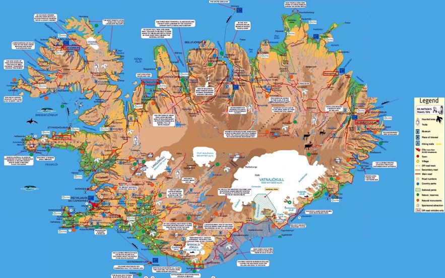 Detailed attraction map of Iceland