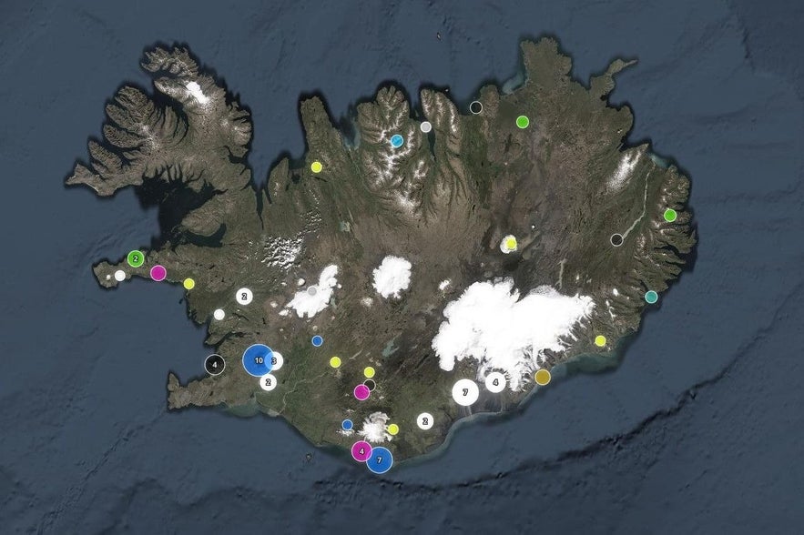 Map of incidents in Iceland