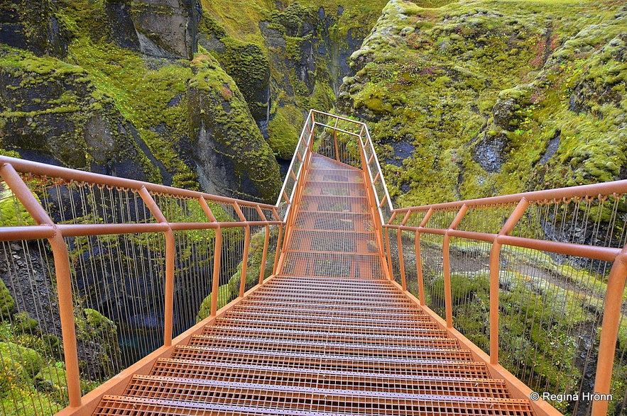 An observation platform in Fjaðrárgljúfur canyon