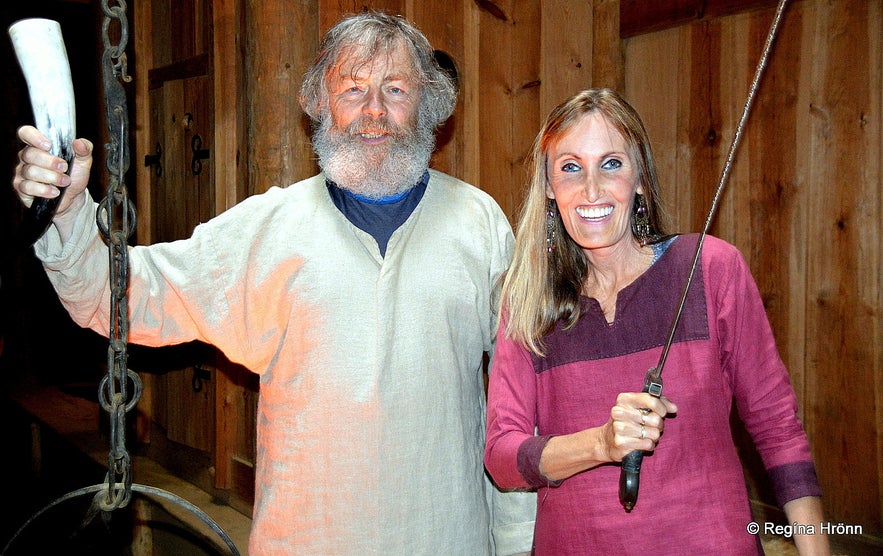 Regína with her husband's Uncle at Þjóðveldisbærinn