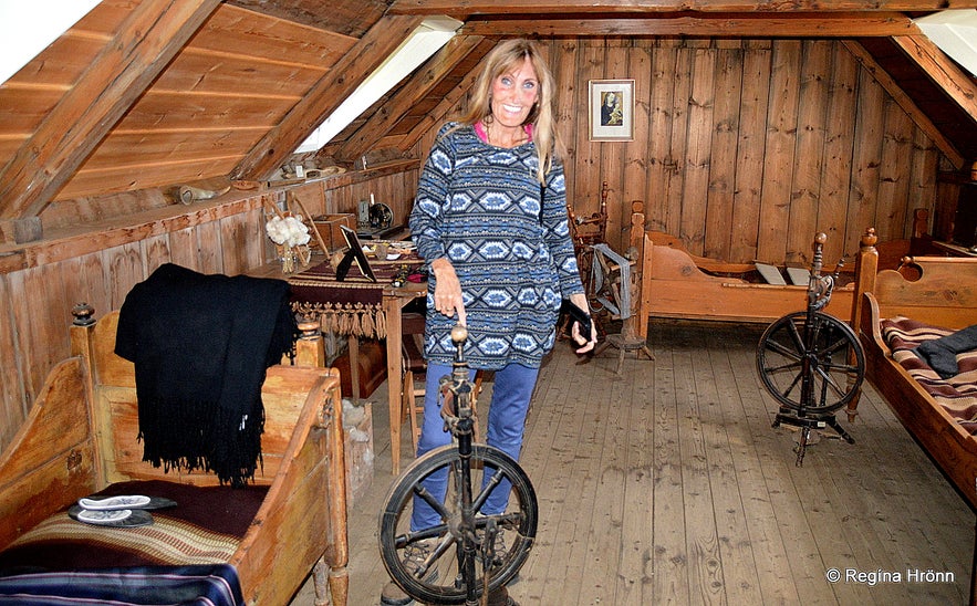 Regína Inside Laufás turf house in North-Iceland