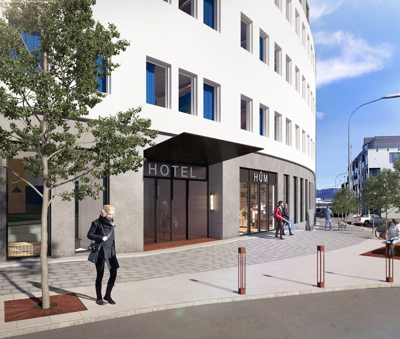 Icelanders wander by Grandi by Center Hotels.