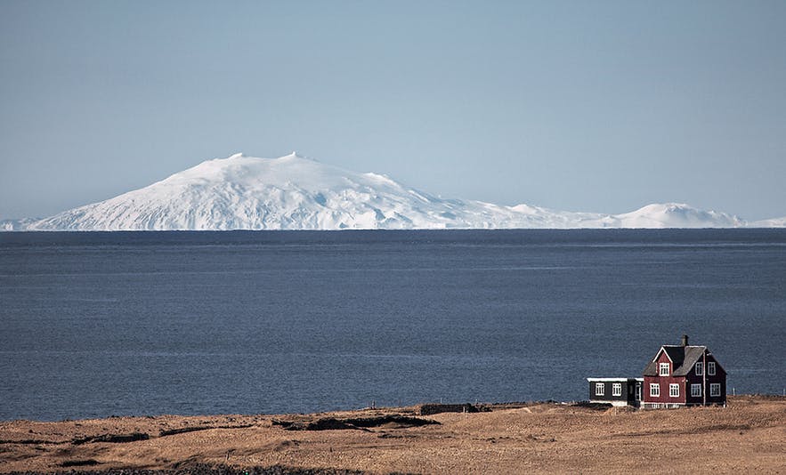 Snaefellsjökull volcano in West Iceland is a beautiful feature.