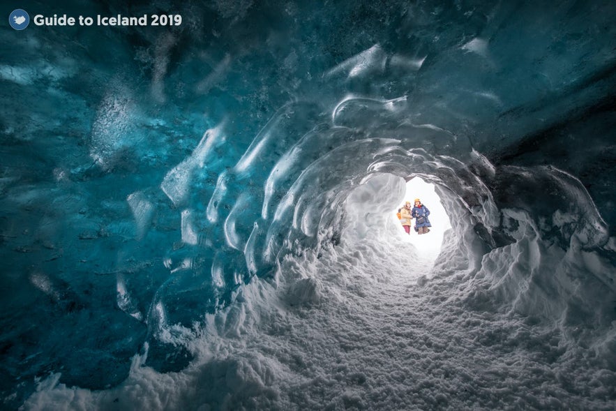 A magical tunnel cuts into an ice cave.