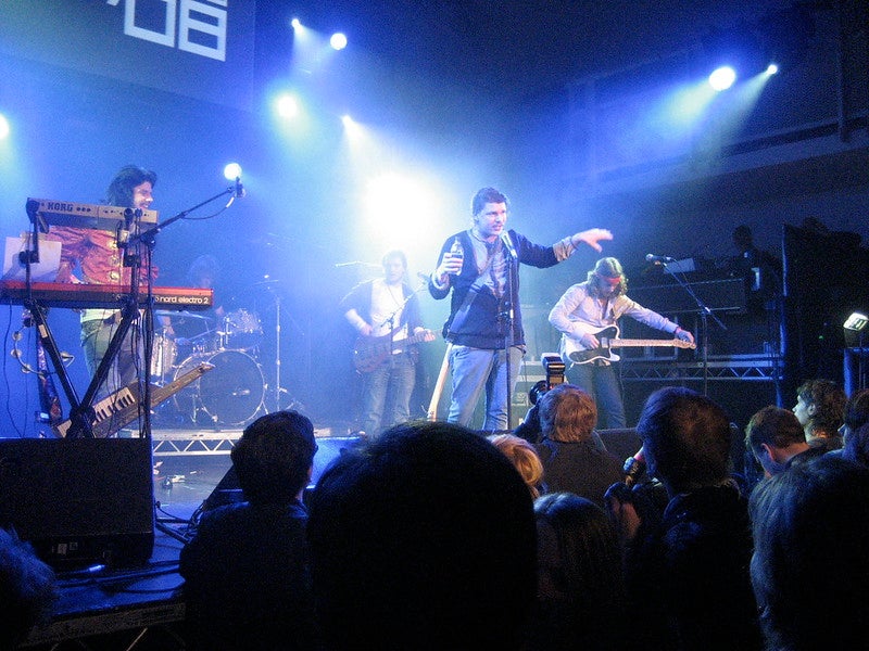 A band performing on a stage during the Iceland Airwaves Festival in November, which attracts artists, fans and journalists from all over the world.