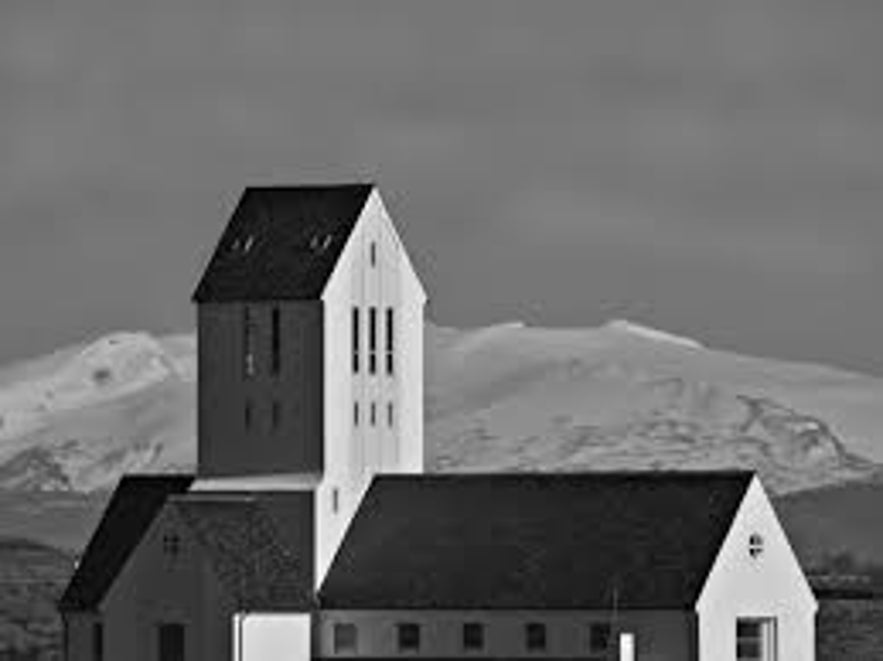 Hekla volcano as seen from behind Skalholt cathedral.