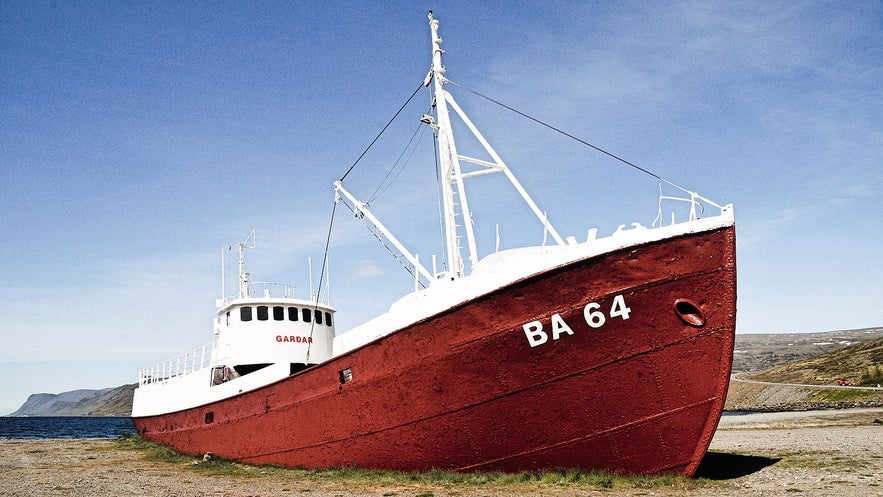 A fishing boat washed ashore in Iceland.