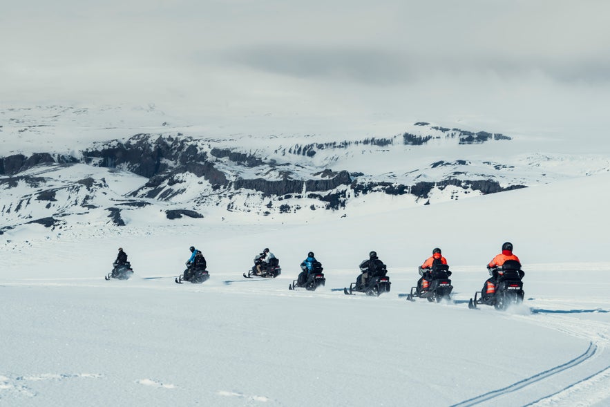 Snowmobiling in Myrdalsjokull Iceland