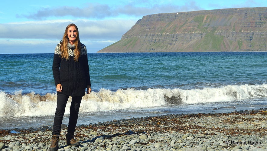 Regína on the beach of Ingjaldssandur Westfjords of Iceland