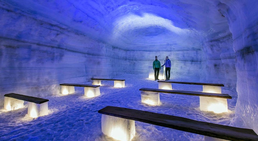 The Langjokull Ice Tunnel has a chapel within it.