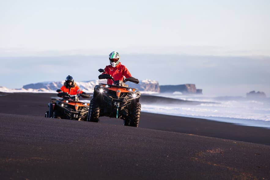 Riding ATVs near Vik’s black sand landscapes, part of the top activities in Iceland for adrenaline junkies.