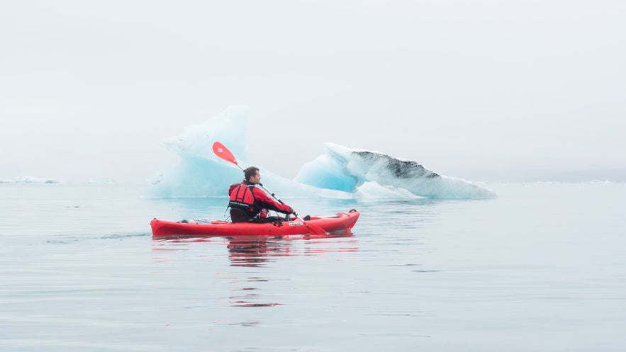 A kayaker in Jokulsarlon.