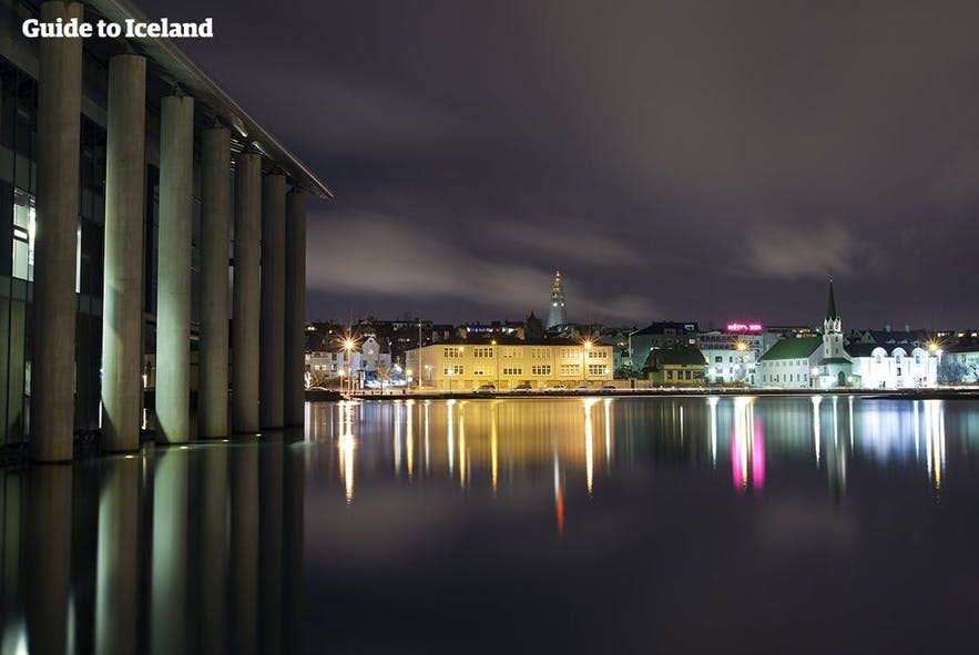 Tjornin, by night, is a charming park.