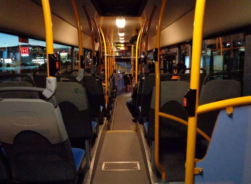 The inside of a Reykjavik City Bus.