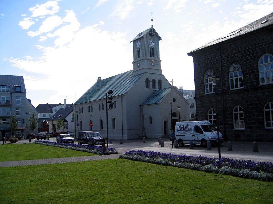 Austurvollur is a popular park and protest site in Reykjavik.