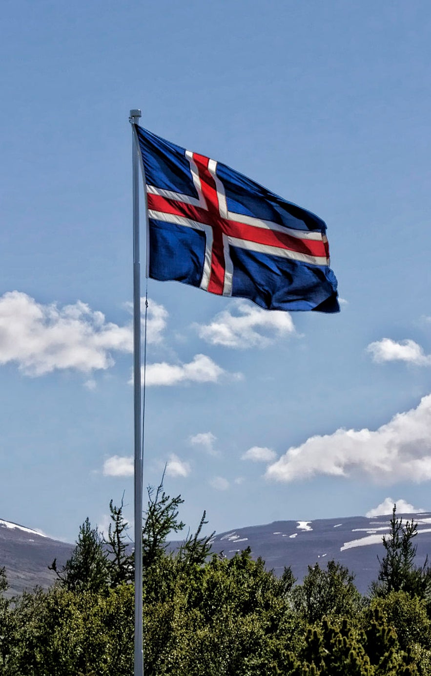 Iceland's flag flies in Akureyri.