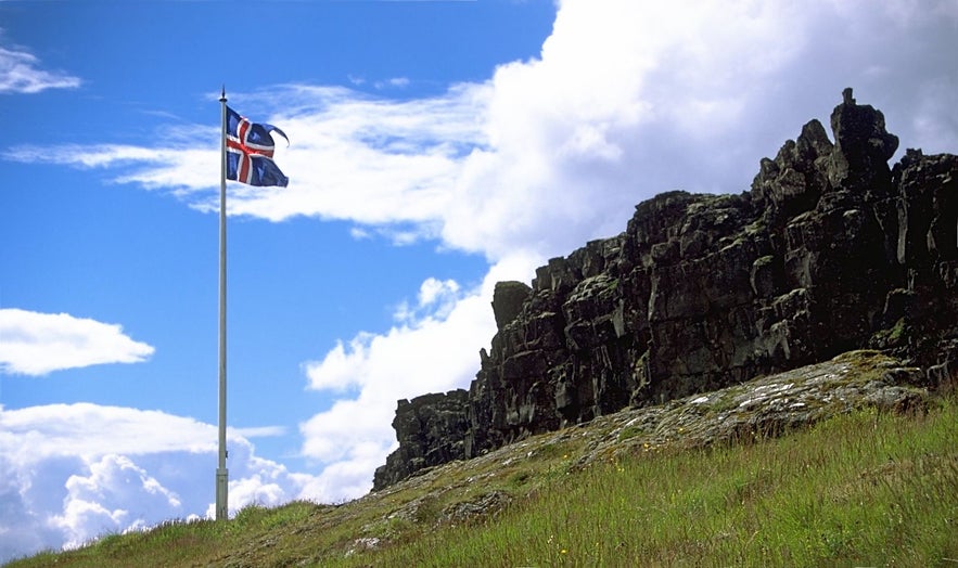 The flag flies at Thingvellir.