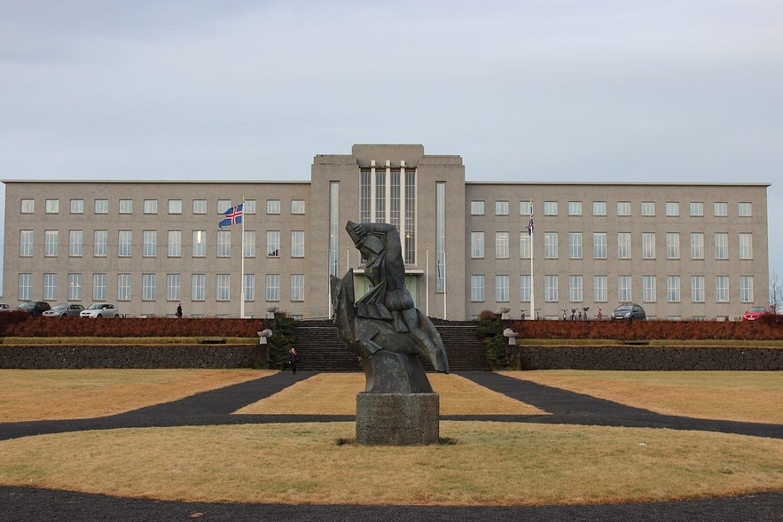 The University of Iceland's main building is especially glorious when lit by floodlights during winter nights