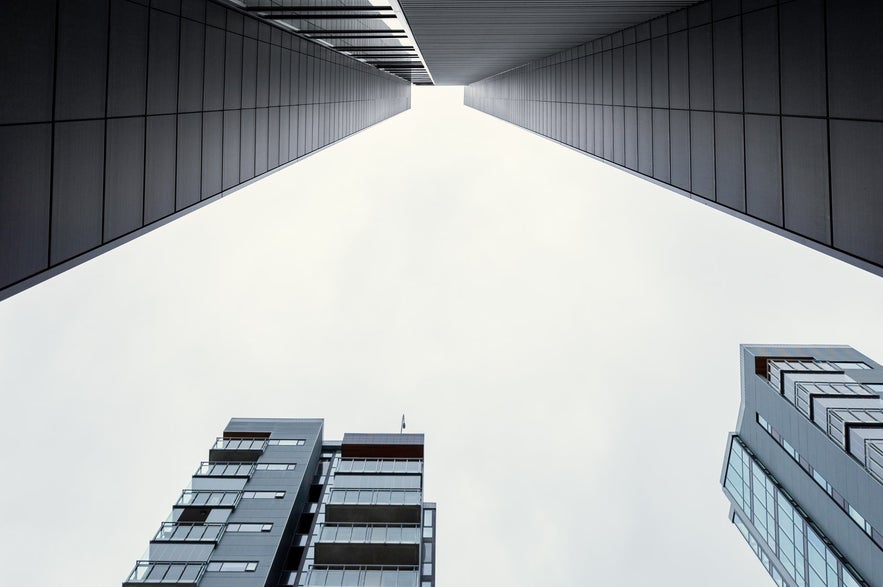 Glass towers rise in Iceland.