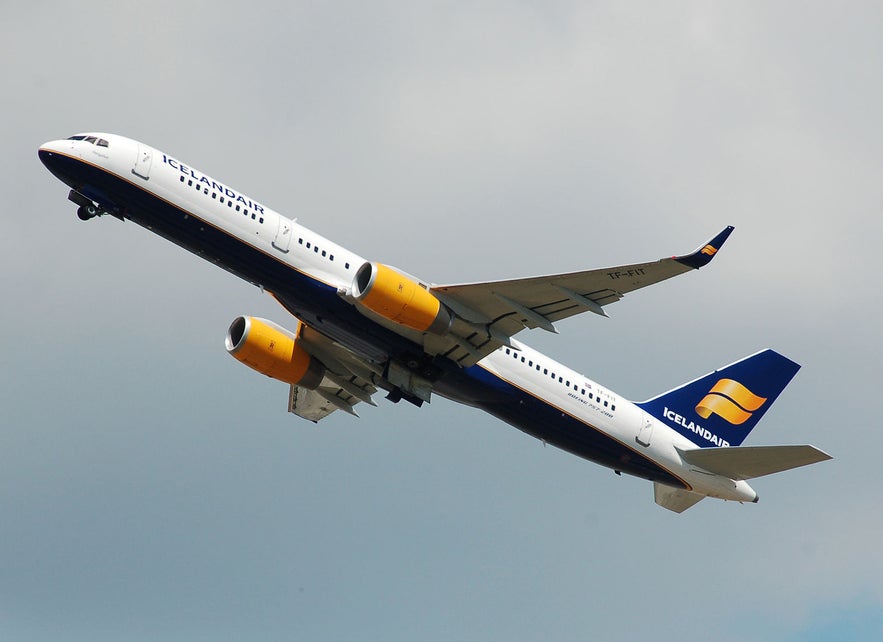 Icelandair plane taking off for a flight to Iceland.