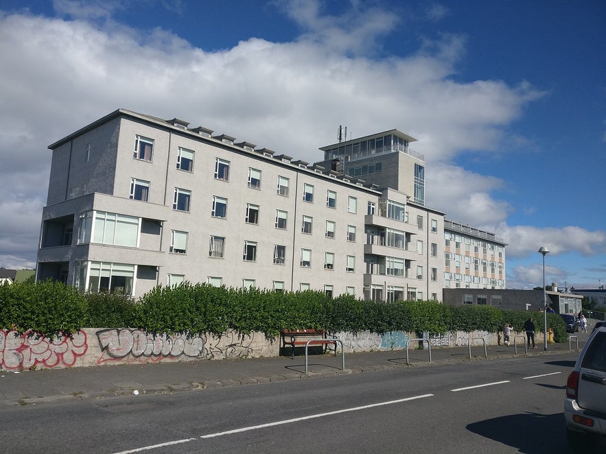 Exterior of a hospital building in Iceland, illustrating healthcare facilities for newcomers.