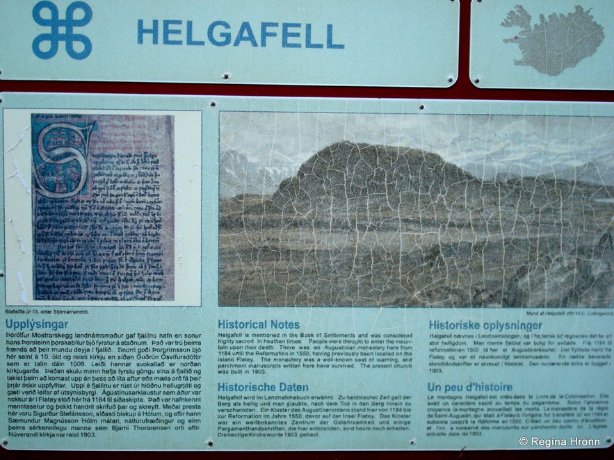 The information sign by Mt. Helgafell Snæfellsnes