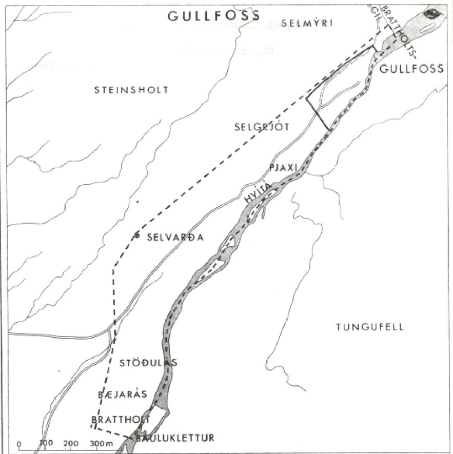 Mapa chronionego obszaru Gullfoss od Islandzkiej Agencji Środowiska.