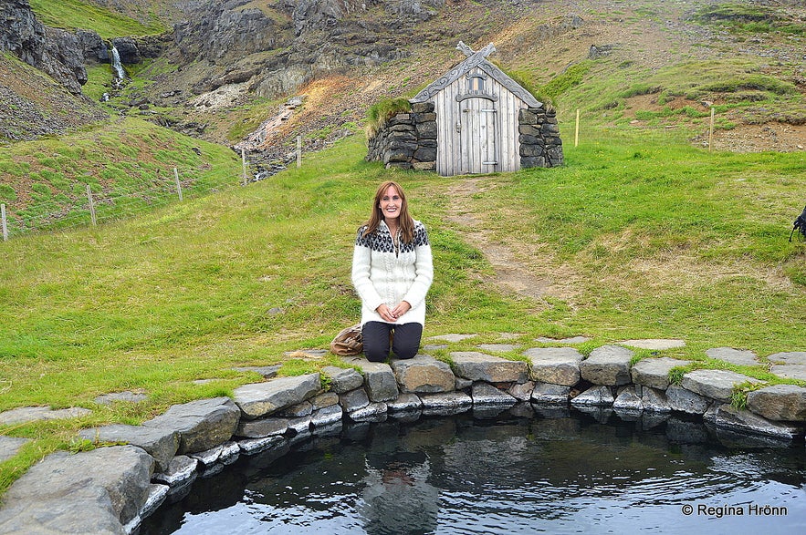 Regína at Guðrúnarlaug in Sælingsdalur