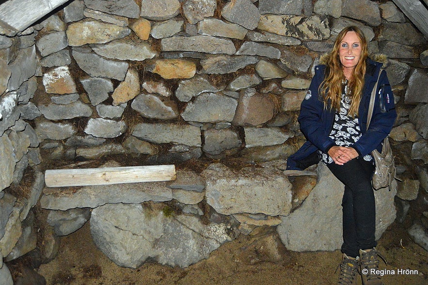 Inside the oldest turf outhouse in Iceland - Hesthúsið á Hólum in Kollsvík 