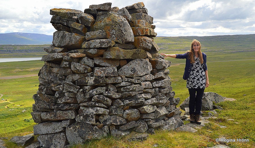 Regína by Grettisvarða cairn in Vatnsfjörður in the Westfjords of Iceland