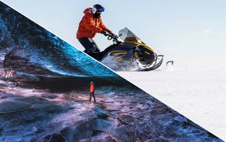 Visit a beautiful ice cave in Iceland and experience snowmobiling on a glacier.