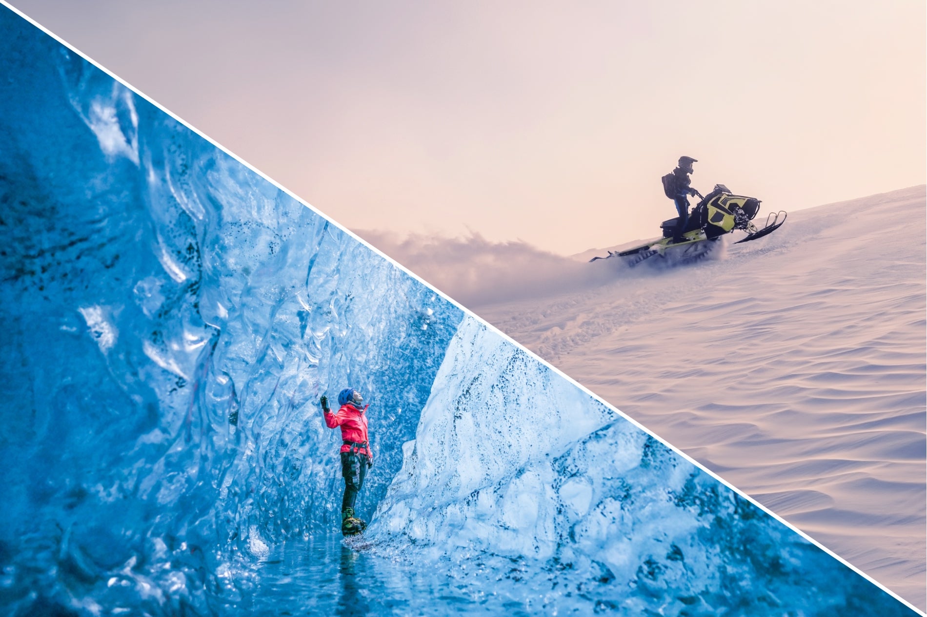 Kombineret isgrotte- og snescootertur på Langjökull-gletsjeren fra Gullfoss-vandfaldet