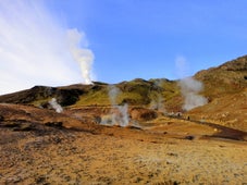 The orange and red colouring of the landscape puts one in mind of a mission to Mars.