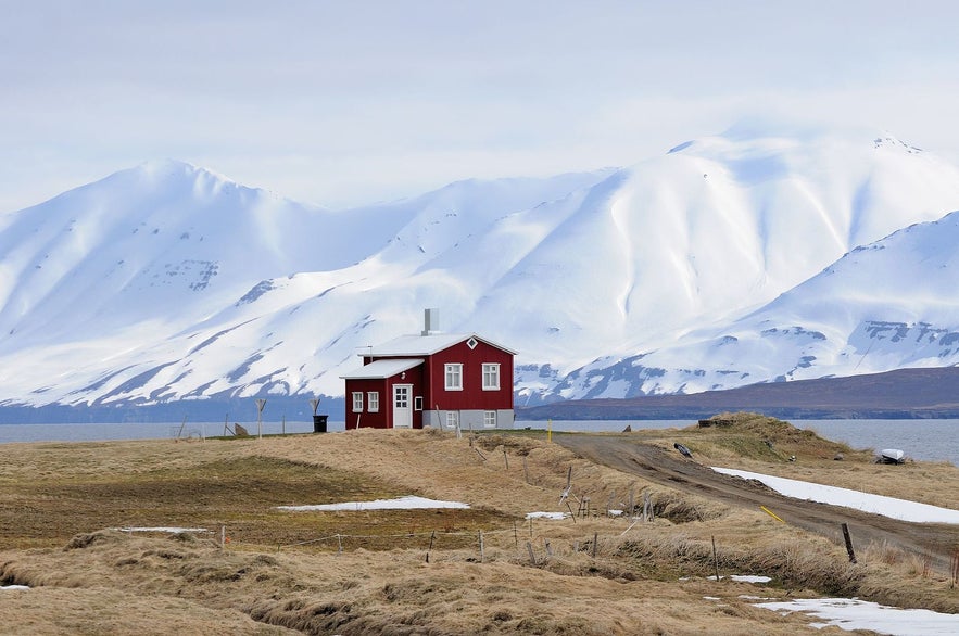 A lone house stands near Dalvik.