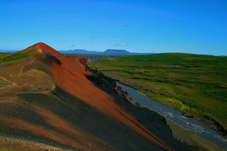 The Rauðhólar are all that remains of an ancient group of volcanic craters. The Rauðhólar are all that remains of an ancient group of volcanic craters.