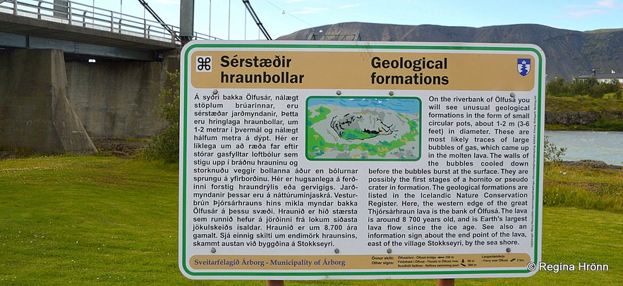 The information sign by the lava pots by Ölfusá river