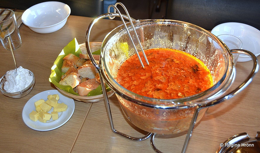 Having soup at Grímsey island