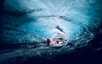 Katla ice cave in Iceland features ice tunnels and different ice formations.