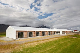 Seljavellir Guesthouse as seen from a distance.