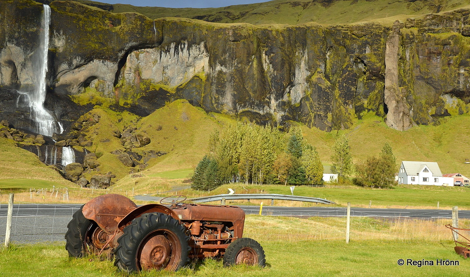 The beautiful Waterfall Foss á Síðu and the Dwarfs in Dverghamrar Cliffs in South-Iceland