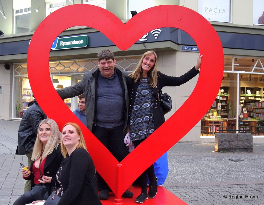 Regína and her husband in the Akureyri heart in North-Iceland