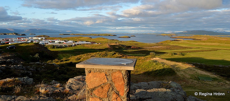 The view-dial on Vatnsás in Stykkishólmur